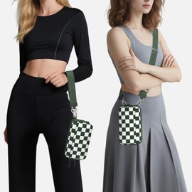 Wristlet Crossbody Wallets for Women Nylon Quilted Travel Bag Wallet with Strap, 4 Zippers Cell Phone Bag Purse (Inky Green)