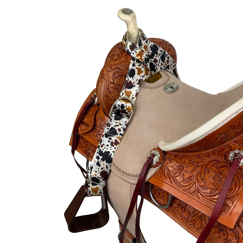 Showman Heavy Duty Nylon Adjustable Buddy Stirrups w/Cow Print