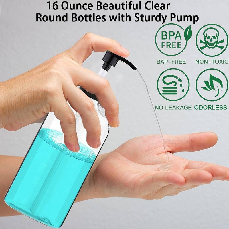 Empty Plastic Pump Bottles Dispenser 4 Pack 16oz/500ml Portable Clear