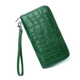 Utenwat Womens Wallets Large Capacity RFID Blocking Genuine Leather Wallet for Women Zip Clutch Card Holder with Wristlet Green
