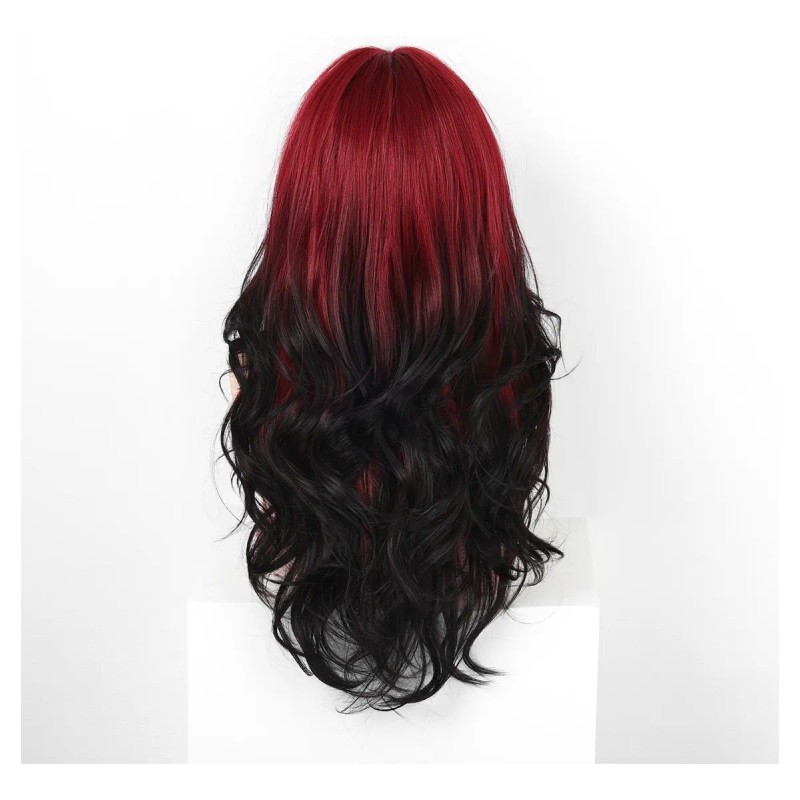 Rojo Vino Pelucas Mujer Dama Larga Ondulada Cabello Natural