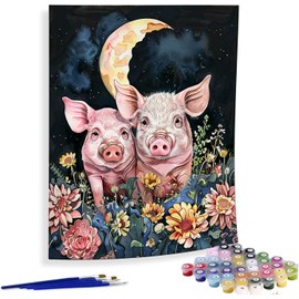 Diymood Paint by Numbers for Adults Pig, DIY Oil Painting Moon Acrylic Paint by Number Kits for Kids Adults Beginner for Home Wall Decor 20x20 inch