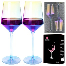 HELLWANG Wine Glasses Set of 2, Hand Blown for Seven Color Dazzling, Ultra-thin, Blindingly bright, Best for Wine tasting, Christmas, Birthday, Anniversary, Wedding Gifts-20 OZ