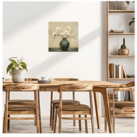 DOARTDO Magnolia Canvas Wall Art Vintage Floral Painting White Flower in Vase Pictures Elegant Magnolia Prints Farmhouse Zen Bathroom Home Decor Framed (Brown, (12.00"x12.00"))