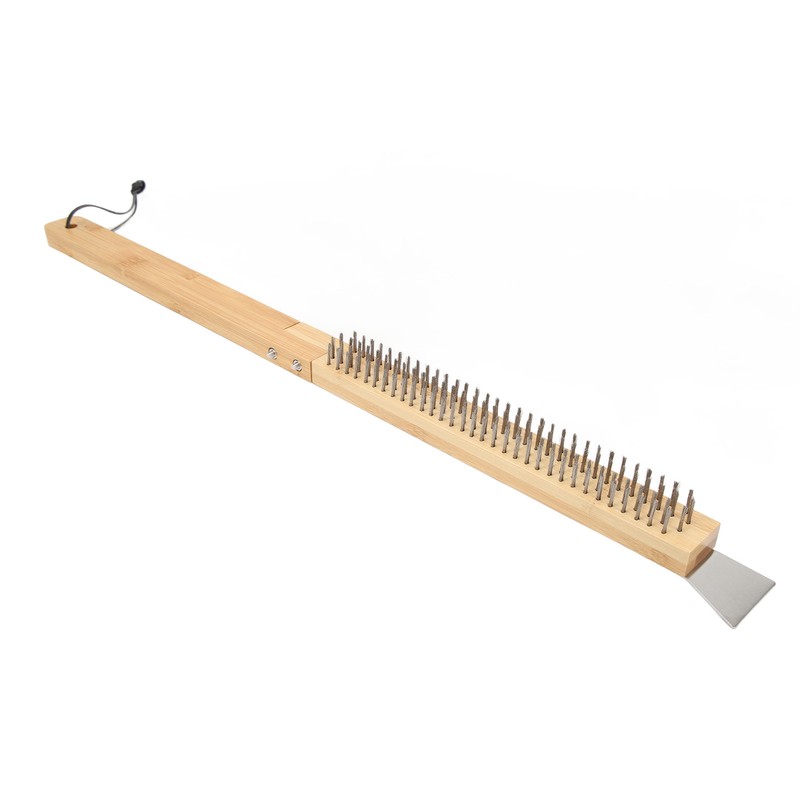 Long Pizza Oven Brush with Scraper Mounted Metal Bristles Pizza