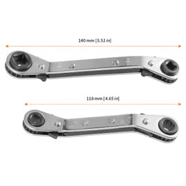 HOZEON 4 PCS HVAC Service Wrench Tools, Ratcheting Curved Wrench with Hex Bit Adapter, Refrigeration Service Wrench Set for Equipment Repair, 3/8" to 1/4", 5/16" x 1/4"