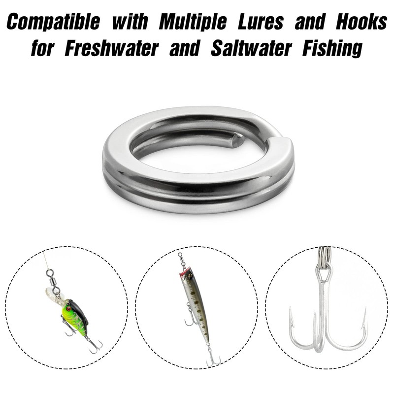 Alwonder 100 Pack Fishing Split Rings Stainless Steel Lure Rings,