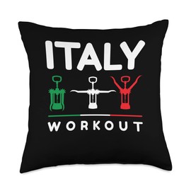Wine & Workout Gift Wine Lover Funny Italy Workout Corkscrew Party Throw Pillow, 18x18, Multicolor