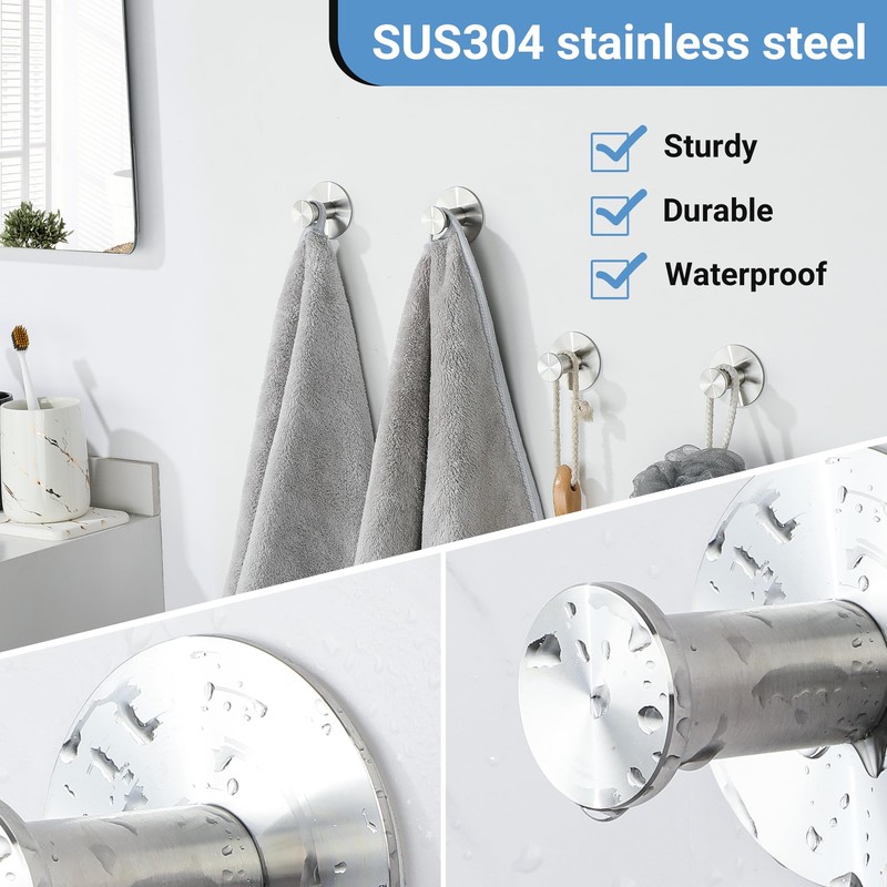 SAYAYO Self Adhesive Hooks for Hanging, Brushed Nickel Towel Hook