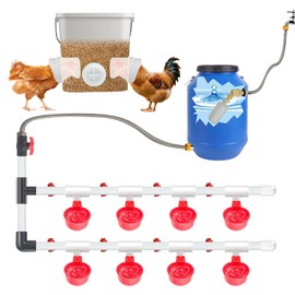 Lielyhod 68 Accessories Complete Set Pipeline Automatic DIY Chicken Waterer Feeder System,with Chicken Water Cups, Poultry Feeder,Ports Hole Saw,PVC Pipeline,Float Valve and Garden Hose,Glue,Tape.