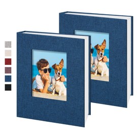 Remowith Photo Album 6 x 4,Slip-in Picture Albums,Linen Hardcover Picture Albums for Family Anniversary Baby Wedding 100 Pockets 2 Pack Blue