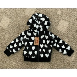 Appaman Girls Toddler Size 4T Soft Hearts Hooded Jacket Black/White Faux Fur