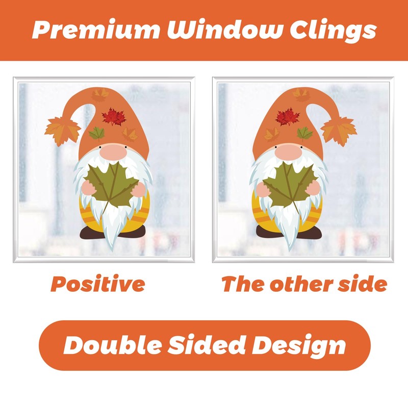 YLXLLSM Fall Thanksgiving Window Clings Decorations, 9 Sheets Dwarf Theme