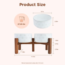 SPUNKYJUNKY Ceramic Dog Bowls Dog Bowl Set with Acacia Wood Stand Raised Dog Bowl Dog Food and Water Bowl for Small Medium Sized Dog (Deep, 15.5cm)