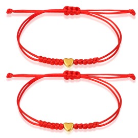 FdcZeyxior 2 PCS Red String Bracelet, Braided Red String Bracelets for Women, Heart Mother Daughter Bracelets, Friendship Bracelet for Friends, Couples, Sisters, Valentine's Day Gift