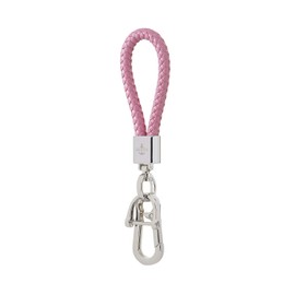 Skipper 8611 Braided Faux Leather Keyring in Many Colours and Stainless Steel Silver with Ring and Carabiner, pink