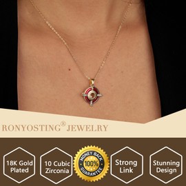 RONYOSTING 18K Gold Plated Interlocking Circle Red Pendant Necklace, Dainty Cubic Zirconia Choker Necklace for Women
