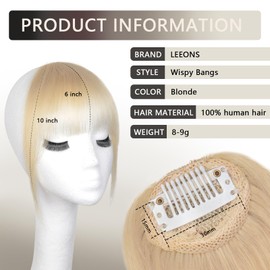 LEEONS Clip on Bangs for Women - Wispy Bangs Hair Clip Human Hair, Natural Looking Bangs Hair clip for Easy Styling (613# - Blonde)