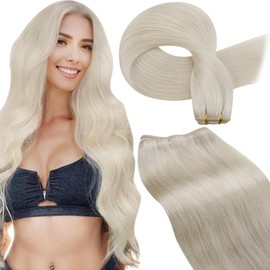 LaaVoo Weft Hair Extensions Human Hair Blonde Sew in Weft Extensions Human Hair for Women Double Weft Hair Extensions Short Hair Platinum Blonde 12 Inch 80g