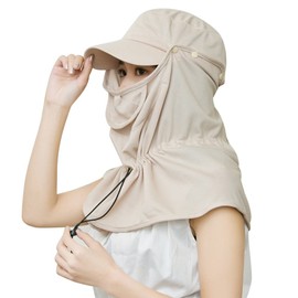 ITODA Farming Work Hat, Women's, Summer, UV Hat, 360 Protection, Sun Hat, 3-Way Use, Breathable, Thin, Cap, Bicycle, Large Size, Size Adjustable, Gardening, Climbing, Walking, Outdoors, Travel, Khaki