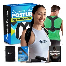 Active Jungle | Corrector de Postura Patentado para Hombres, Mujeres, Adolescentes | Alivia Dolor de Espalda, Cuello, Hombros y Clavícula | Unitalla, Unisex, Cómodo, Discreto, Anti-transpirable | Con Bolsa de Viaje y Almohadillas | Faja y Soporte | Jungl