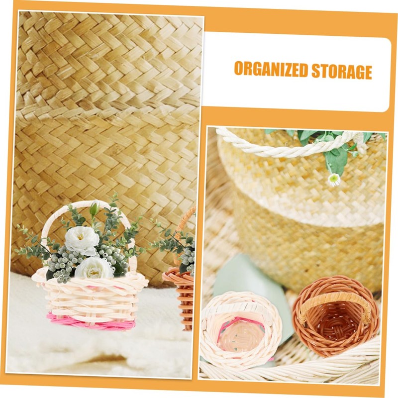 OSALADI 8pcs Tiny Rattan Hand Baskets Mini Picnic Baskets for