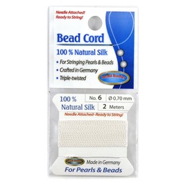 Bead Buddy 0.7mm Natural White Silk Cord Thread with Attached Needle - Ideal for Jewelry Making - 2m Long