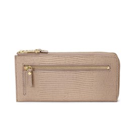 Topkapi LUCIA Italian Leather, Lizard Embossed, L Zipper Long Wallet with Gusset, beige, (greige)