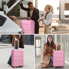 Kono Carry On Luggage 28'' Checked-Large Hard Shell Travel Trolley 4 Spinner Wheels Lightweight Polypropylene Suitcase with TSA Lock (28-Inch, Pink)
