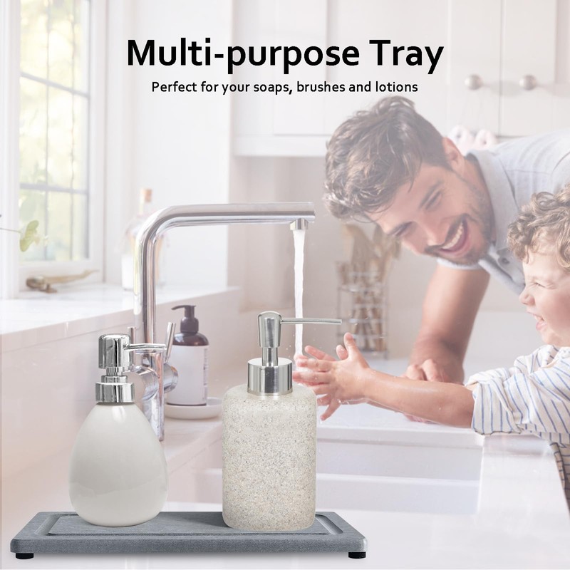2 PCS Water Absorbing Stone Trays for Bathroom Sink &
