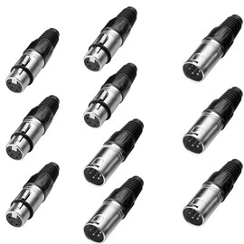 SIENOC 5 packs 4-Pin XLR Male Connector+5 packs 4 PIN Female Connector - Black Metal Housing-Silver Contacts(10 packs of 4-Pin XLR)