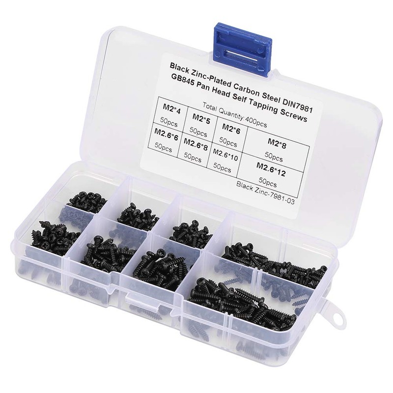 Self Tapping Screw,Fasteners Threaded Screw,400Pcs Black Cross Countersunk Wood Screws
