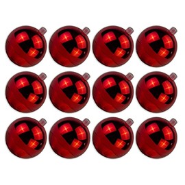 Queens of Christmas 12 Pack 80mm 3" Shiny Red Ball Ornament with Wire, UV Coated, (ORN-BLKS-80-RE-12PK)