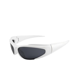 KENBO Y2K Sunglasses Large Wrap Around Futuristic Sunglasses for Women Men Oval Fashion Sport Shades Sun Glasses - White, White