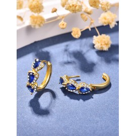 14K Gold Plated Earrings for Women S925 Sterling Silver Post Lightweight Drop Dangle Huggie Dainty Earrings for Women (Blue Cz Gold Hoop)