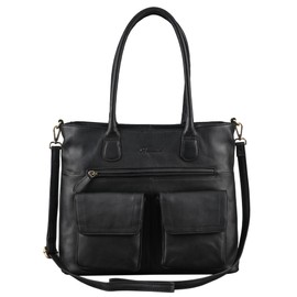Benthill Women's Leather Handbag, Vintage Handbag Made of Genuine Cowhide Leather, Large Shoulder Bag, Real Leather Shopper, black