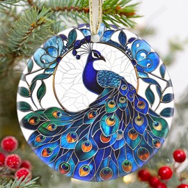 Ceramic Peacock Hanging Ornament - Christmas Tree Decor - Gifts for Peacock Lovers
