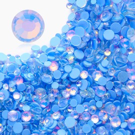 Meibite F Light Blue Flatback Rhinestones, Glass Rhinestones for Nail Art and Craft, Glue Fix, Loose Crystal Gemstones(F Light Blue, SS10, 1440pcs, 2.7-2.8mm)