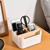 Bamboo Table Organiser Desktop, Desk Organiser, 5 Compartments Wooden Desktop