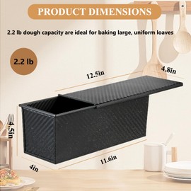 SS&CC Pullman Loaf Pan with Lid 13x4 | 2.2lb Carbon Steel Bread Pan for Homemade Sourdough & Sandwich Bread | Nonstick Bakeware, Heavy Duty & Easy Clean (Black, 2.2lb)