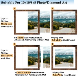 QOTIB Wood 10x10 Picture Frame with 8x8 Mat Deep Brown, Display 8x8 with Mat or 10x10 Without Mat, Wood 10 by 10 Photo Frame, 10 x 10 Frame for Wall Hanging Display, Deep Brown
