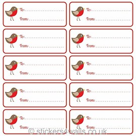 Christmas Gift Labels, 10 Fabric Gift Tags (Brown & Red, Robins)