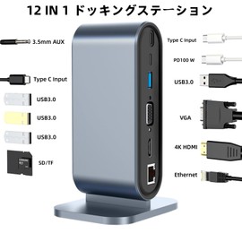 Leehitech 12-in-1 Multi-Port Docking Station [4K HDMI+1080P VGA+4*USB3.0 A+100M RJ45 Ports + PD100W Charging Port + Type C + TF Card Slot + 3.5mm Headphone Jack] Multi-function Converter Adapter for