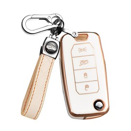 ontto TPU Car key fob cover Fit for Jeep Renegade Compas 2016-2020 Flip Key case Shell keyring Folding Key Holder bag keychain protective Accessories 4 buttons Beige A