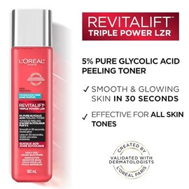 L'Oreal Paris Revitalift - Tónico pelador de ácido glicólico puro al 5% con aloe vera, sin alcohol, sin fragancia, 6 onzas líquidas