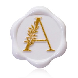 SWANGSA 30 Pack Letter A Wax Seal Stickers, White with Gold Botanical Leaves Initial Alphabet Self-Adhesive Wax Stickers for Wedding Party Invitation Envelopes