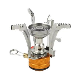 Compact Foldable Camping Gas Stove with Built-In Igniter, Anti-Slip Serrated Top, Adjustable Flame Control Valve, Portable with Plastic Carrying Case