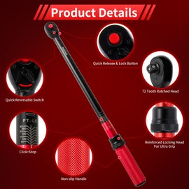 Hairich 1/2-Inch Drive Click Torque Wrench, Dual-direction 40-300ft.lb/33.9-406.8Nm, 72-tooth Torque Wrench with Dual Range Scales, ±3% High Precision