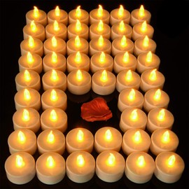 Pandaing Lasts 2X Longer Flameless Tealight Candles [100 Pack, Batteries Included], Realistic Tea Lights Candles, Flickering Bright Tealights, Battery Operated Unscented Candles