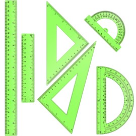 Tenare 1 Set Plastic Ruler Math Set Includes Protractor, Triangle Rulers, 12 Inch 6 Inch Straight Ruler Geometry Math Ruler Transparent Ruler Measuring Tool for School Office Home(Green)